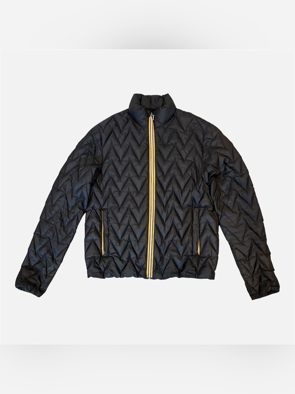 K-Way Black Quilted Jacket with Yellow zipper